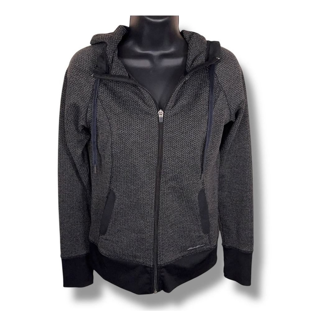 XS Eddie Bauer Grey Black Hoodie Long Sleeve Zip Closure Pockets Athletic Active